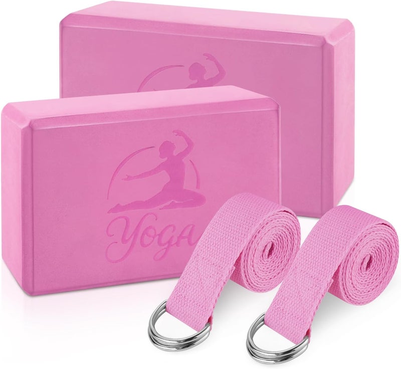 RETON Yoga Blocks Set, High - Density Yoga Block with 2 Strap, Lightweight Foam Brick Yoga Pilates Blocks, Anti-Slip Yoga Brick with Embossed Design for Posture Adjustment and Movement Assistance - Image 1